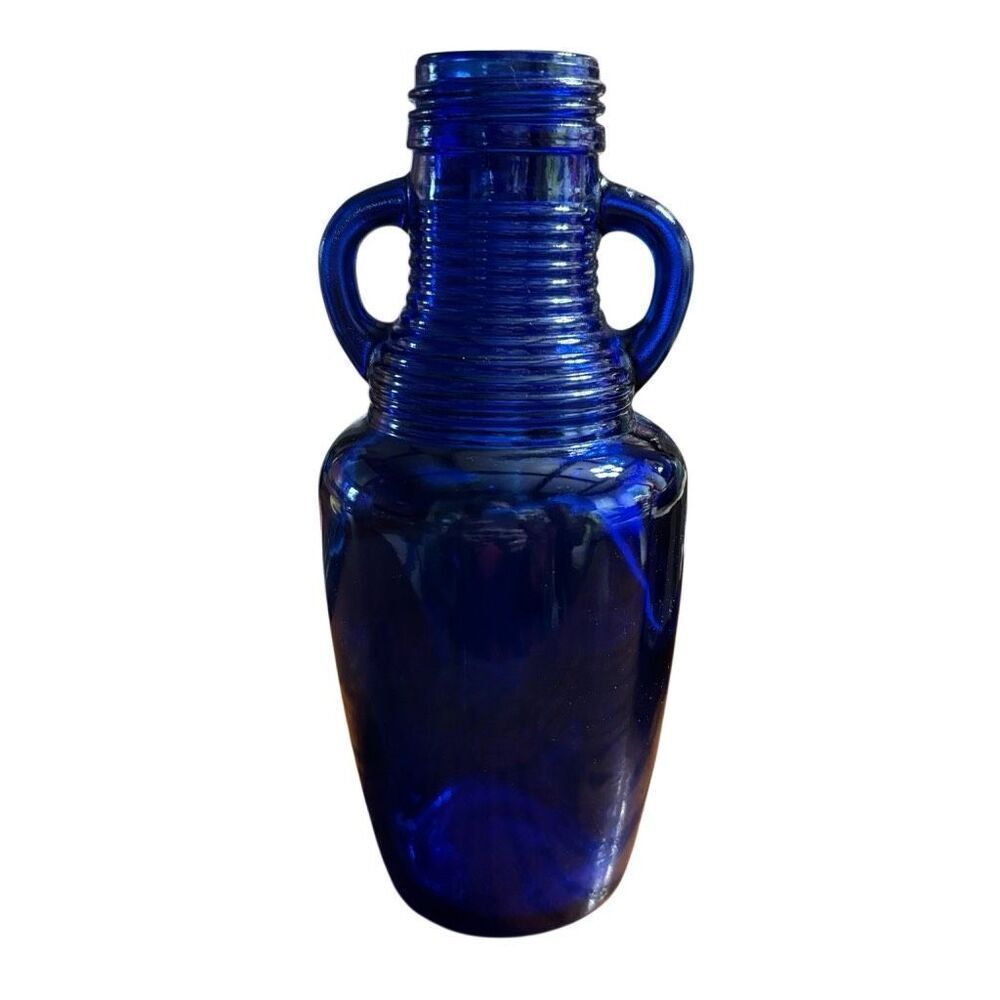 Cobalt Blue Vintage Blue Luna Cafe Ribbed 2 Handled Bottle